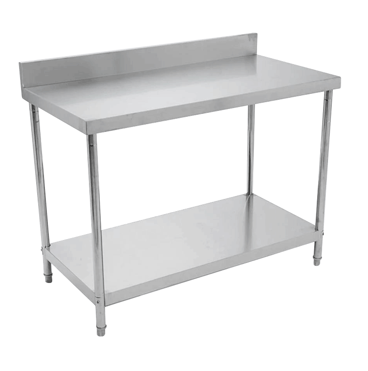 mesa de trabajo con respaldar en acero inoxidable